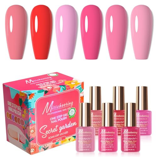 Layhou 6 Farben Nagelgel Set One Step Gel Nagellack Soak Off UV/LED Gel Polish Base Coat Farbgel Top Coat 3-IN-1 Langanhaltend