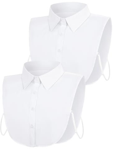 MELLIEX 2 Pièces Faux Col Femme, Classique Col Amovible, Élégant Col de Chemise (Blanc,Blanc)