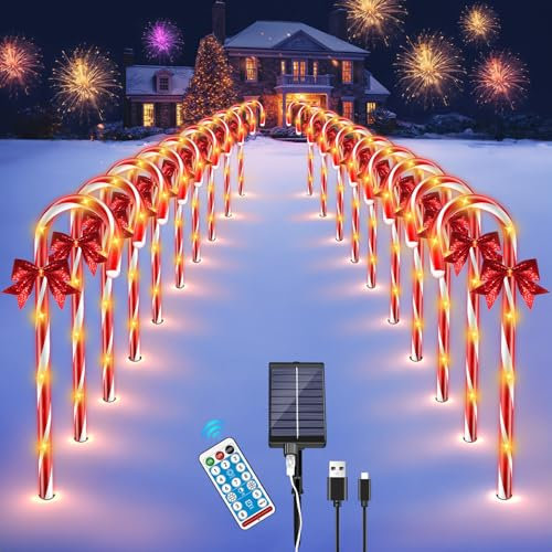 HELESIN Luci Solari di Natale Candy, 20 Pack 120 LED luci di Natale all'aperto, 8 Modalità Impermeabile Natale luci da Giardino Decorazioni per Xmas Holiday Party Outdoor Yard Garden Decor
