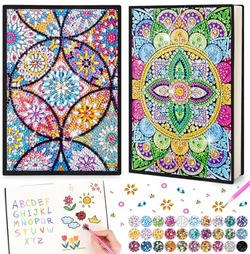 Flnlano Geschenke für Mädchen 6 7 8 9 10 Jahre: Basteln Mädchen 8-10 Jahre, Diamond Painting Kinder Mandalas Notizbuch, Bastelset Kinder Kreatives Diamant Art Spielzeug Geburtstagsgeschenk