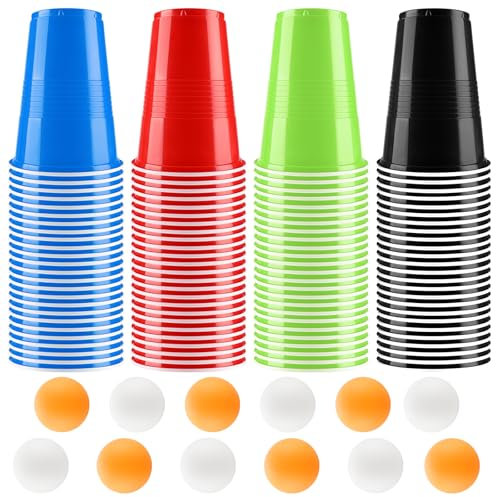 Sprifityy Gobelet Beer Pong,100 Réutilisables Tasse de Bière Pong et 12 Balles de Ping-Pong,500ML Jeux à Boire Gobelets,pour Une Fête d'anniversaire, Une Réunion d'amis, Une Réunion de Noël