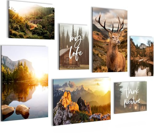 Novart Bilder Landschaft Berge Natur - KOMPLETT AUFHÄNGFERTIG - Orange Braun Wohnzimmer Schlafzimmer Flur - 7 Moderne Mood-Bilder - N033072a