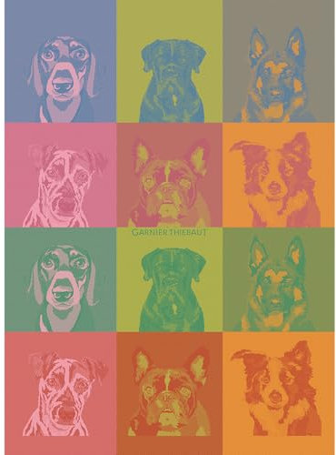 Garnier Thiebaut Chiens Pop (Dog Pop Art), französisches Küchentuch, 55,9 x 76,2 cm, Baumwolle, Jacquard