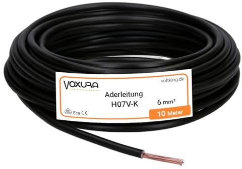 H07V-K 6 mm² schwarz 10 Meter Aderleitung flexibel Verdrahtungsleitung Einzelader Litze PVC 6mm2