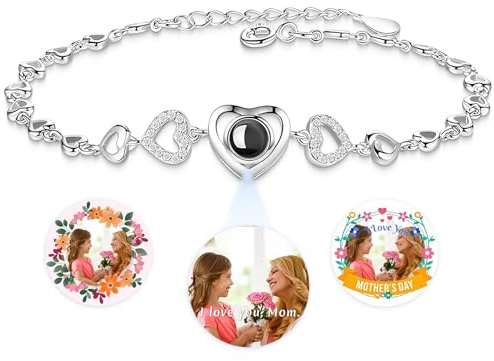 JONZIN Custom Bracelet with Picture Inside, 925 Sterling Silver Personalised Photo Projection Bracelet, Monther's Day Valentine Birthday Anniversary Memorial Gifts for Mom Girlfriend Couple Women