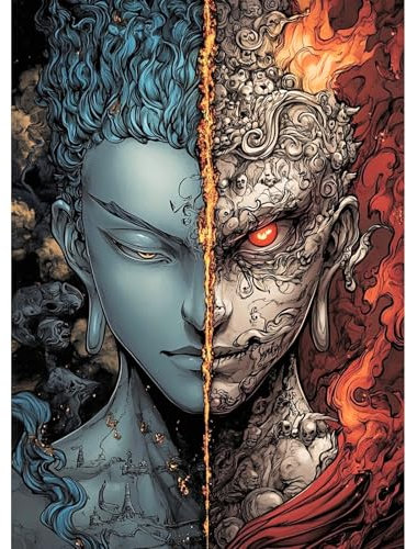 QENSPE 5D DIY Diamond Painting Humanos Demonio Pintura Diamante para Adultos, Kit Bordado Art Diamante Redondo Completo Punto de Cruz de Diamantes Artesanía Pared Decor 30x40cm, Anime