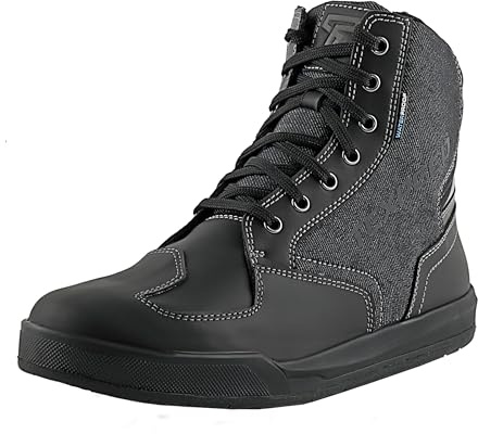 Texpeed Bottes De Moto Homme Cuir - Chaussures De moto Street Sneaker 100% Imperméables - Coupe courte Homologuées CE - Noir Denim - EU 45