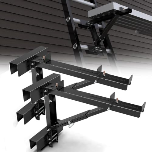 2-Piece Heavy Ladder Lift Set with Adjustable Rungs - Steel Frame up to 50 cm Width & 250 kg Load Capacity, Stabiliser for Roofing and Scaffolding Ladders (Black)