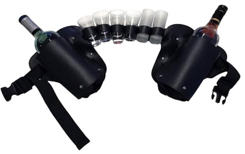 Rukjmqi Beer Belt Holster, Beer Waist Holder, 120x18.3cm Bee-r Belt Holder, with Water Bottle HOL-der H-olds 6 Shot Glasses and 2 Bottles for Hiking, Fishing, Hunting