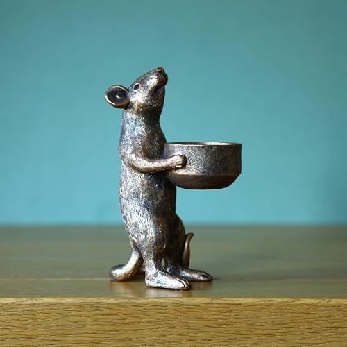 Resin Bronze Mouse Tealight Votive Candle Holder Shelf Sitter Tabletop Novelty Ornament Mice Gift