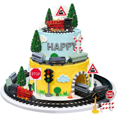 Knana 13Pcs Train Cake Toppers Train Cake Decorations with Train Tracks for Train Party Favors