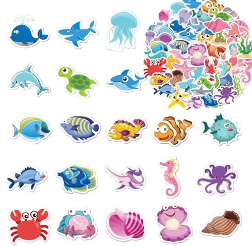 200PCS Ocean Animal Waterproof Stickers for Kids Cute Cartoon Sea Theme Decals for Water Bottles Luggage Laptop Scrapbooking DIY Crafts Party Decorations Small Size Vinyl Sticker Set