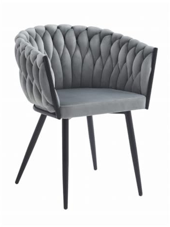VBChome Stuhl Samtstoff Hellgrau Gepolstert Geflochten Esszimmerstuhl & Wohnzimmerstuhl Modern Glamourösen Loft & Industrial Stil Komfortsitz mit Metallgestell