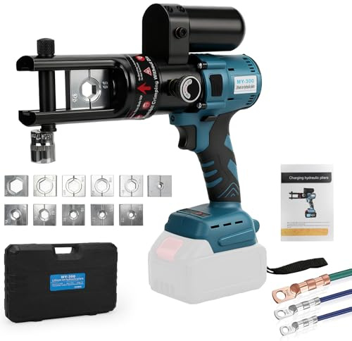 Akku Hydraulische Crimpzange Kompatibel mit Makita 18V Akku, 60KN - Elektrische Presszange Crimpzange, 16-300mm², 11 Stempel, Stanzformen für Crimpen Von Kupfer und Aluminiumklemmen (Ohne Akku)