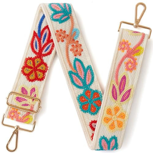 CHUQING Taschengurte zum Wechseln Taschenriemen Gurt für Umhängetasche Bunt | Taschengurt Verstellbarer Schulterriemen für Tasche mit besticktem Blumenmuster,komfortabel für Alltag, Arbeit,Einkaufen