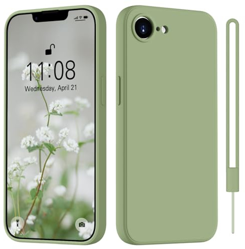 HGH für iPhone 17e Hülle iPhone 16e Hülle Silikon mit Lanyard, Matcha-Grün | Handyhülle für iPhone 16e / 17e Dünn Rundumschutz mit Microfiber-Innenfutter Kratzfest Schutzhülle