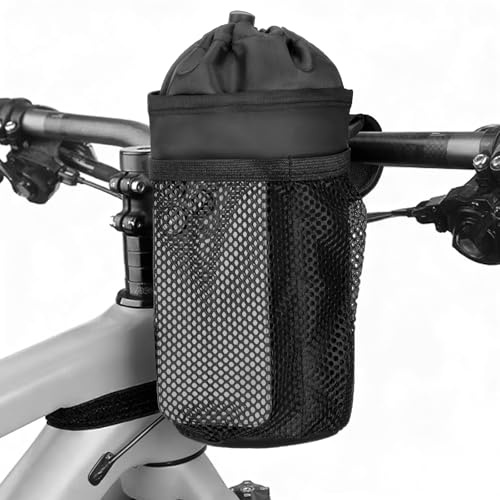Cozary Portabidones Bicicleta Universal Sin Tornillos, Soporte para Botella con Bolsillo de Malla - Portabotellas para MTB, Bici de Ciudad, Silla de Ruedas y Scooter (Tela Oxford Impermeable)