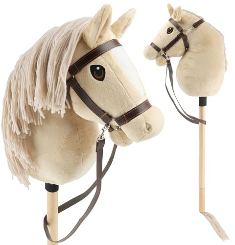 Bieco personalisiertes Hobby Horse Steckenpferd Beige - Größe S, mit Trense | Abnehmbarer Stock & Schweif, für Springreiten, Dressur & Spielen | Hobby Horse Pferde