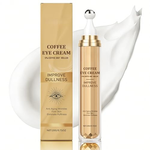Koffein Augenserum, mit 360° Massage-Roll-On, Niacinamide gegen Falten & Augenringe, Feuchtigkeitsspendende Anti-Aging Augencreme 20ml