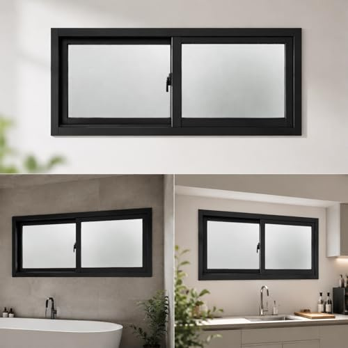 Finestra Scorrevole Orizzontale Vasistas, Telaio in Alluminio, Vetro Satinato 5 mm, Con Zanzariera, Kit Completo per Bagno, Capanno, Casa(Dark Gray,20 * 25in)