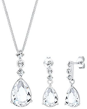 Elli PREMIUM Schmuckset Damen Tropfen Edel mit Kristallen in 925 Sterling Silber