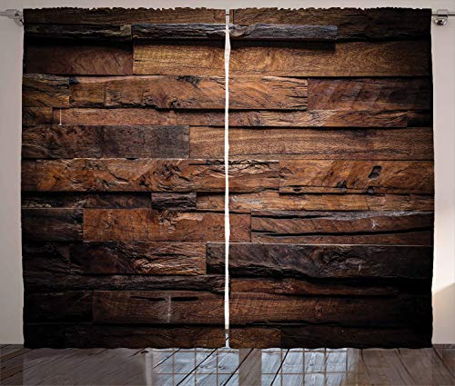 ABAKUHAUS Schokolade Rustikaler Vorhang, Raue Dunkle Holz, Wohnzimmer Universalband Gardinen mit Schlaufen und Haken, 280 x 225 cm, Dunkelbraun Braun