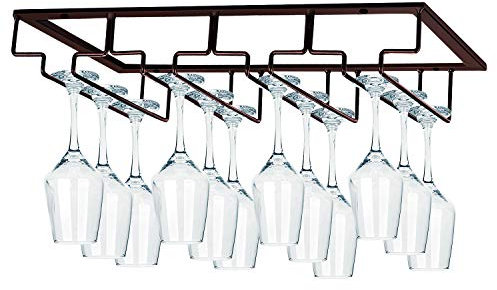MOCOUM Weinglasregal unter dem Schrank, Stielglasregal, Weinglas-Aufhänger, Draht, Weinglashalter, Aufbewahrungsaufhänger für Schrank, Küche, Bar (Braun, 4 Reihen, 1 Stück)