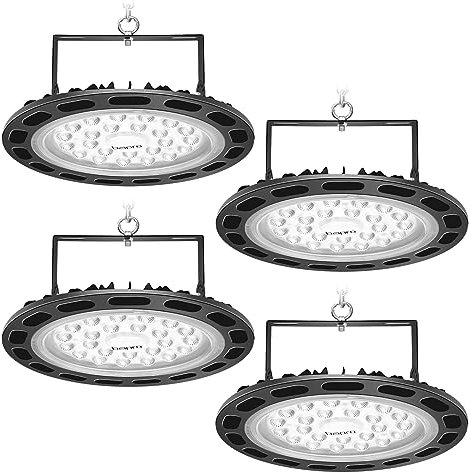 bapro 4pcs 100W UFO LED Lights Projecteur LED 10000lm 6500k Blanc Froid LED High Bay Light Hall Projecteur Lampe Atelier Éclairage d'entrepôt pour Stade Intérieur, Parking Garage, Centres Logistiques