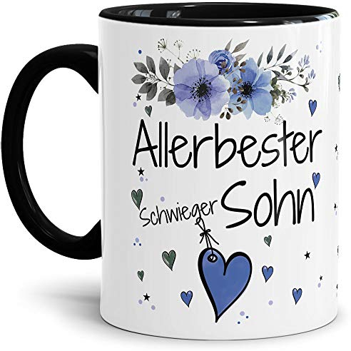 Tasse mit Spruch - Allerbester Schwiegersohn - Schöne Geschenkidee/zum Geburtstag für beste Freunde und Familie/Danke Tasse - Innen & Henkel Schwarz