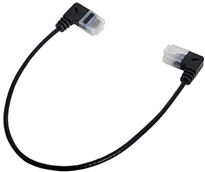 Cablecc Cable Ethernet Cat6a ultra delgado de 25 cm, RJ45, en ángulo recto, cable de conexión de red UTP para laptop, router, TV Box