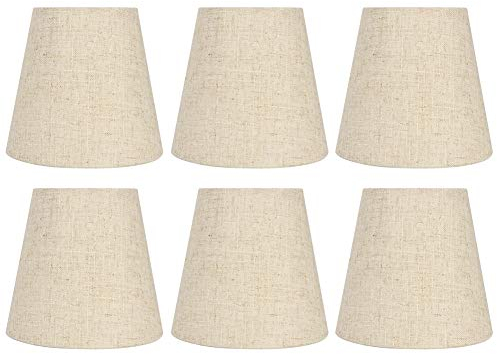 Tissting 6Pcs Leinen Kleine Lampenschirm, 5.5 E14 Stoff FassLampenschirm Beige Kronleuchter Lampenschirm Handgefertigte Boden Lichtschirme Lampenschirme zum Aufstecken für Schlafzimmer, Wohnzimmer
