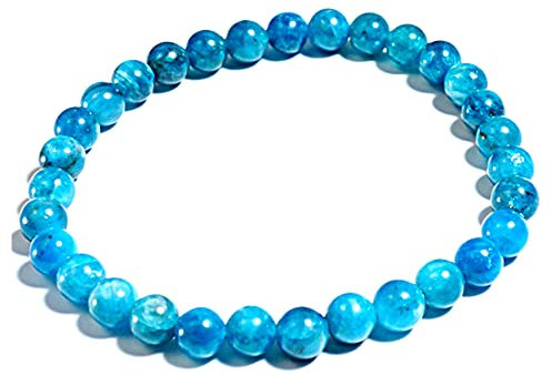 RICHRAIN Natürliches blaues Apa-Armband, Meeresrad-Energiearmband, rundes Perlenarmband für Damen, 18 cm, Kristall