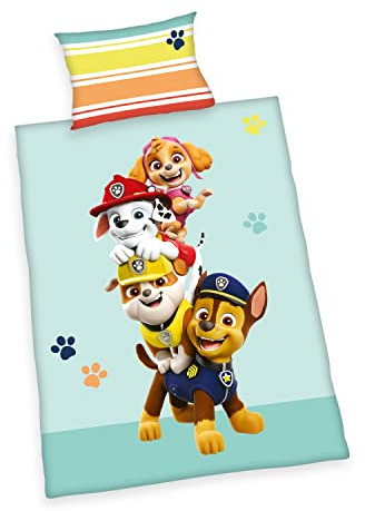 Herding Paw Patrol Bettwäsche-Set, Made in Green, Kopfkissenbezug 40 x 60 cm mit Hoteleinschlag, Bettbezug 100 x 135cm, Mit leichtläufigem Reißverschluss, 100% Baumwolle/Renforcé