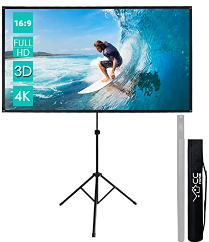 CCLIFE Ecran Videoprojecteur 100 Pouces, Écran de Projection TV et Home Cinema Toile Retroprojecteur sur Pied Enroulable Deroulant Manuel 4k HD 16/9 Piedaprès Support Trepied Sol