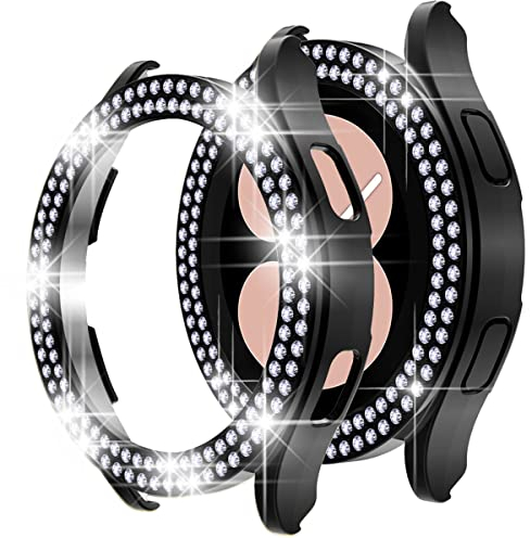Miimall Kompatibel mit Samsung Galaxy Watch 4 40mm 44mm Hülle, Strass Glitzer Diamant Harter PC Schutzrahmen Stoßfest Kratzfest Schutzhülle für Samsung Galaxy Watch 4 40mm - Schwarz