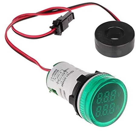 Gebildet 22mm AC Strom Spannungsprüfer mit 2-stelliger LED Anzeige Multifunktions Voltmeter Amperemeter Multimeter Panel AC 50-500V 0-100A (Grün, Rund)