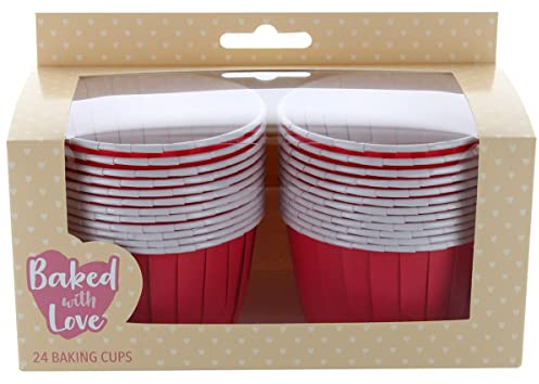 Baked with Love Red Baking Cups, Ultra Strong Giant Greaseproof Cupcake and Muffin Cases, Classic Red - 60mm, Pack of 24 (0650178)