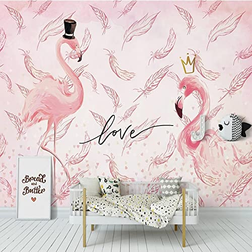 YABAOST Selbstklebendes Wandbild 240X150Cm 3D Wandtattoo Wandsticker Schlafzimmer Rosa Federn Flamingo Wanddeko Wandaufkleber Wohnzimmer Tapete Wasserdichtes Pvc Wandbild Hintergrund