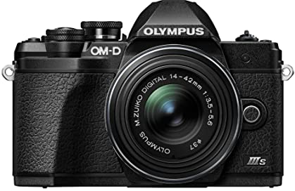 Kit fotocamera Olympus OM-D E-M10 Mark III S con sistema Micro Quattro Terzi, stabilizzazione dell'immagine integrata a 5 assi, nero, incl. M.Zuiko Digital ED 14-42mm F3.5-5.6 R Pancake nero