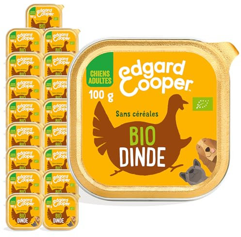 Edgard & Cooper Pâté Pour Chien, (Dinde Bio, 100g x 17), Sans Céréales& Biologique, Viande fraîche et protéines de qualité, Vrais ingrédients pour chiens, Hypoallergénique, Sans sucres ajoutés