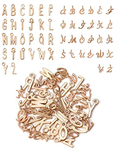 BEEFLYING 156 Stück Buchstaben-Anhänger-Charme 26 Buchstaben-Charms Anhänger mit Anfangsbuchstaben A~Z für Halsketten Armbänder Schmuckherstellung Bastelbedarf (Gold)