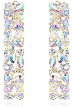 EVER FAITH Rechteckige Ohrringe Strass Geometrische funkelnde Kristall Statement Quadrat lange Tropfen Ohrstecker Iridescent Klar AB