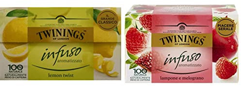 Twinings, Lemon Twist Tea, Tè Aromatizzato al Gusto Limone, Senza Caffeina, Infusi e Tisane & Infuso Aromatizzato al Lampone e Melograno, Sapore Dolce e Avvolgente, Senza Caffeina