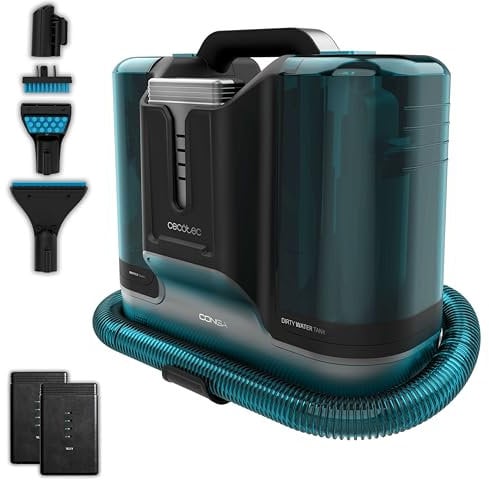 Cecotec Limpiador Aspirador de Tapicerías y Alfombras sin Cable Conga Carpet&Spot Clean Infinity. 150W, 2 Baterías Intercambiables, Autonomía 60Mins, Pulverizador de Agua y Accesorio Limpia Ventanas