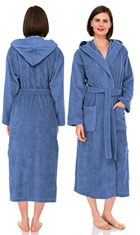 NAUSHA.HOME Luxury Hooded Bathrobe Mens & Ladies Dressing Gown 100% Cotton Terry Toweling Shawl Collar Robe Perfect For Hotel & Spa Soft Stylish Robe (as8, alpha, x_l, regular, regular, Cobalt Blue)