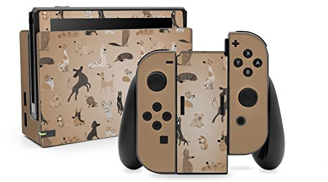 Folien Skin für Spiele Konsole Joy-Con und Ladestation Aufkleber Set Top Schutz gegen Kratzer Design Sticker Cover passgenau selbstklebend RX021 (Nr. 20 Hunde)
