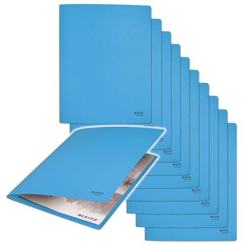 Leitz Recycle Schnellhefter A4, 10er Pack, Für 250 Blatt, Stabile Metallbügel zur Ablage von Dokumenten, 100 % recycelter Karton, Umweltfreundlich, Recycle Serie, Blau, 39040035