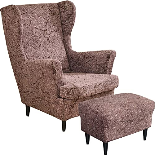 2 Teilig Sesselhusse Ohrensessel Überzug Mit Ottomane Schonbezug, Sessel-Überwürfe Ohrensessel Schonbezüge Bezug Sesselhusse Stretch Tiger Stuhlbezug mit Armlehne Hohe Rückenlehne ( Color : #19 )