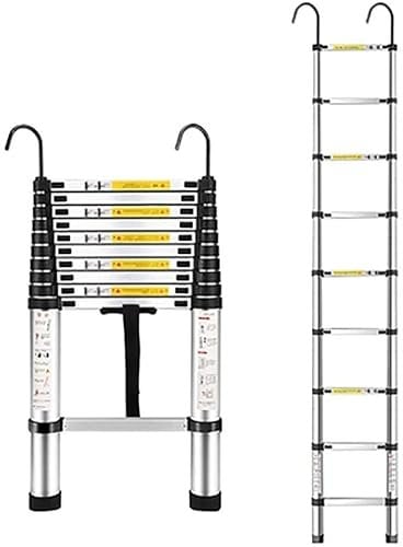 KEppd Ladders,Extension Telescopic Ladder Multi-Purpose Loft Aluminum Sier Grey, 2M/2.6M/2.9M/3.2M/3.8M/4.1M/4.4M/4.8M/5.2M/5.7M/6.1M, Load 150Kg,2M/6.6Ft (2.9m/9.5ft)