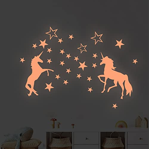 Wandtattoo Kinderzimmer Orange Einhorn Stern Leuchtsterne Kinderzimmer Wandsticker Wandsticker Kinderzimmer Glow in the Dark Wandtattoo Kinderzimmer Mädchen Junge für Wanddeko Geschenke